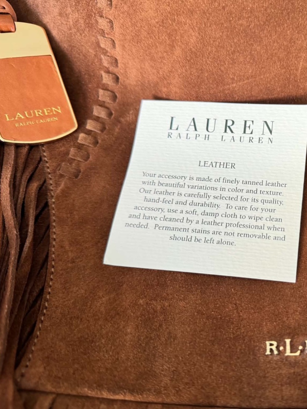 NWT Ralph Lauren Faulk Large Nutmeg Suede Fringe Messenger Bag - Picture 8 of 9
